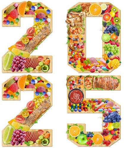 4pcs Wooden 2025 Graduation Decorations 2025 Charcuterie Numbers Fillable Decorations 2025 Number Charcuterie Board Box for Fruit Cheese Platter Vegetable Candy Cake Plates Holiday New Year Grad