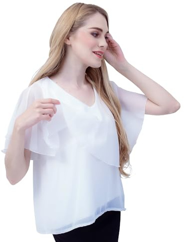 ChillSabai Camicetta da allattamento da donna – Top corto per allattamento in chiffon con maniche svasate e chiusura lampo – Elegante, coprente e delicato sulla pelle – Moda allattamento per estate e