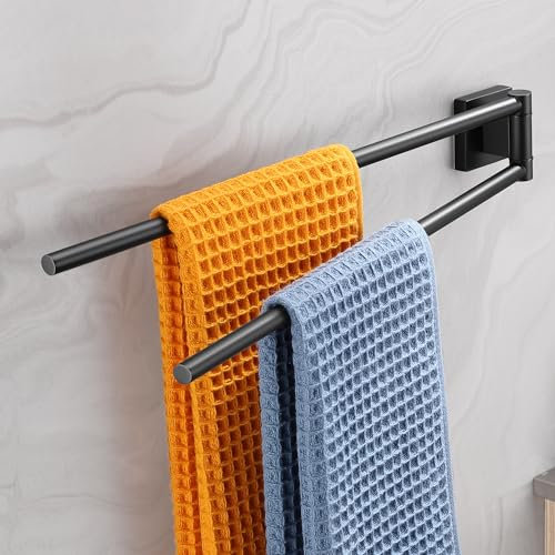 Dvocel Portasciugamani girevole a 2 bracci, in acciaio inox 304, montaggio a parete, nero, opaco, per bagno e cucina