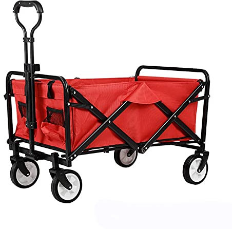 NZpost Garden Cart Outdoor Utility Wagon Garden Trolley Carts Folding Garden Beach Shopping Camping Cart (Black) (Red)