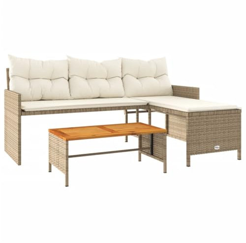 HETFTJN Lounge Chair Gartenstühle Big Sofa Küchensofa - Gartensofa in L-Form mit Tisch und Kissen Beige Poly Rattan für Balkon Terrasse Speisesaal Garten