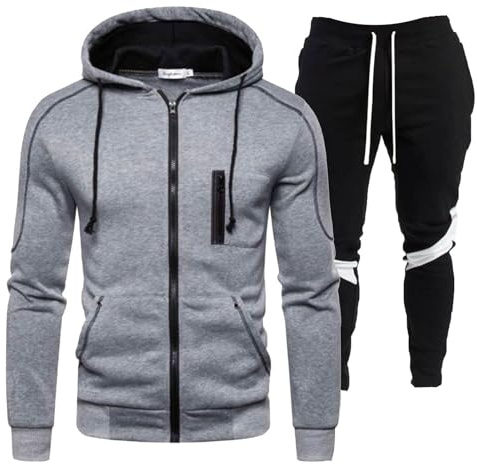 DUHENWU Herren Trainingsanzug 2 Teilig Set Sweatshirt Und Jogginghose Jogginganzug Jacke Trainingshose Sportanzug Fleece Warm Freizeitanzug Fußball Sporthose Für Gym Atmungsaktiv Hausanzug