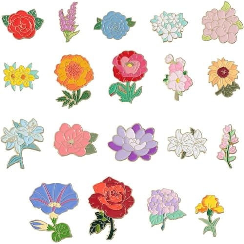 GORGECRAFT 19 Stück 19 Stile Emaille Blumenbrosche Bunte Metalllegierung Emaille Blumen Blumen Rosen Sonnenblumen Reversbroschen Für Kleidung Jacken Hüte Kleider Taschen Dekorationen Damenbedarf