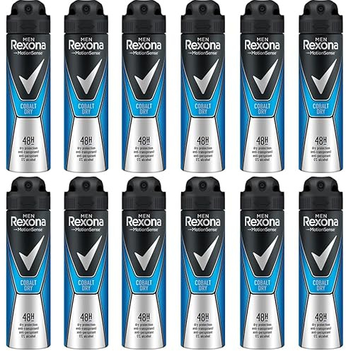 12x Rexona Men Anti Transpirant Spray Cobalt Dry Deospray mit 48 Stunden Schutz gegen Körpergeruch und Achselnässe mit Anti-Transpirant-Technologie 0% Alkohol 150 ml (12er Pack)