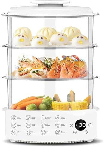 Vaporiera elettrica a 3 livelli, Vaporiera per verdure da 12 litri con vapore rapido 10 secondi, 12 menu preimpostati, Appuntamento intelligente 24 ore, Protezione anti-ustioni, Pentola a vapore 900 W