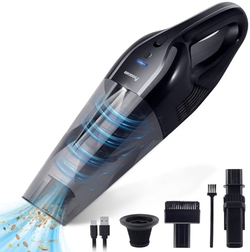 pemacom Portable Handheld Vacuum Cordless – 10,000Pa Suction Power, Lightweight 1.8 lbs, Washable HEPA Filter, LED Light, Quiet, 800ml Dustbin, Perfect for Home