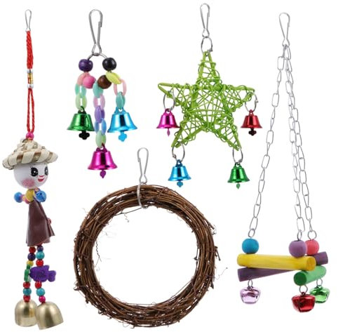 POPETPOP 5stücke Teiliges Vogelspielzeug-Set Bunte Schaukel Mit Glocke Für Papageien Wellensittiche Nymphensittiche Und Fördert Spiel Und Im Käfig