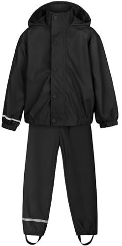 HAGOT Unisex Kinder Regen-Anzug, Wasserdichter Matschanzug Regenbekleidung, für Jungen und Mädchen, Schwarz, L