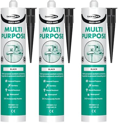 Bond It 3x Multi-Mate High Modulus Silicone Sealant – Black | Multipurpose, Mould-Resistant, Waterproof, Interior & Exterior Use | Perfect Silicone Sealant for Kitchens, Bathrooms, Showers & DIY