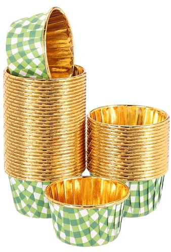 sourcing map 100 pirottini per cupcake in lamina di alluminio su un solo lato, per muffin, cupcake, per matrimoni, feste di compleanno, colore verde (griglia rotonda)