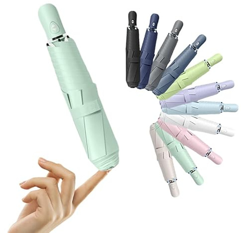 Mini Ultra-Lightweight Compact Portable Travel Folding Umbrella for Men Women Kids- UV Protection,Teflon Coating,Auto Open/Close, 6 Ribs, Sun Rain for Pocket, Handbag, Totes (Capsule-Shaped Handle)