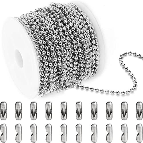 ZHENGCI Bead Belt Buckle 33ft Stainless Steel Ball Chains Beaded Necklace Chains Metal Small Ball Chains for Jewelry Making