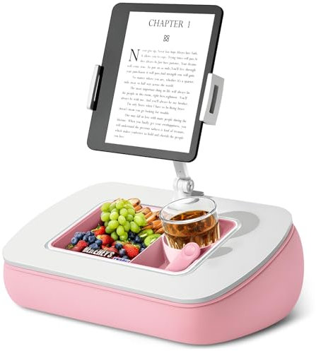 ERGONOV Lap Beanbag Tablet Pillow Stand with Snack Bowl and 360° Rotating Arm, Adjustable iPad Holder for Bed, Couch, and Recliner, Compatible with 4.7-13 Kindle, iPad, Tablet, Phone,Pink