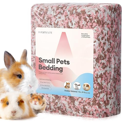BUCATSTATE Biancheria da letto per criceti da 15 l, 99% in carta anti-polvere, controllo degli odori, comoda lettiera per piccoli animali per conigli, ratti, criceti nani siriani, gerbilli (fiori)