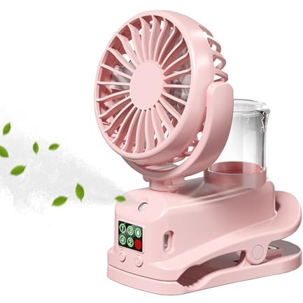 WUDEUI Mini ventilateur brumisateur portable à clipser, rechargeable par USB, 4 vitesses réglables pour l'été, la maison, la poussette, le bureau et l'extérieur