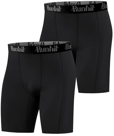 Runhit 1 oder 2 Pack Herren Kompressionsshorts - Base Layer Schnelltrocknende Laufshorts Fußball Unterziehhose Atmungsaktive Radlerhose Kompressionshose Kurz Schwarz*2 XL