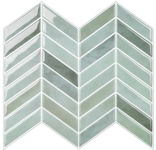 Alwayspon 10 Sheet 10inchx10inch Sage Green 3D Herringbone Vinyl Wall Tile Sticker Transfers, Peel and Stick Self-Adhesive Waterproof Splashback Stick on Tile Decals for Kitchen Bathroom Wall