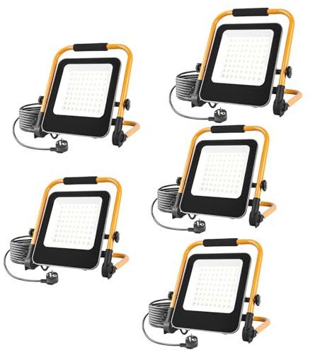 JBdusn 5pcs Faretto LED da Cantiere 50W, Faro da Lavoro Super Luminoso con Spina, Luci da Lavoro Portatile 6000K con cavo da 2m, Proiettore da Lavoro per officina, garage e giardino