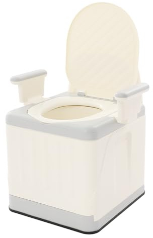 Tragbare Toilette mit Deckel, Mobile Campingtoilette, Max.150kg (Grau) | Bedside Kommode Toilette, 39cm Sitzhöhe, Armlehnen Abnehmbar, Toilettenstuhl Klappbar für Bade-, Schlafzimmer, Camping