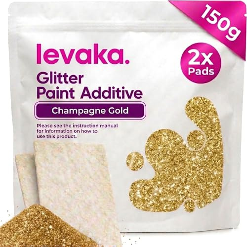 Levaka 150g Glitzer für Wandfarbe, Champagner-Gold Glitter Wandfarbe | Glitter für Wandfarbe mit Dispersionsfarbe mischbar, mit 2 Polierpads, für Innen- und Außenwände, Decken und Holz, schimmernd