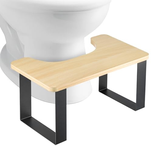 Youyijia Metall mit Holz Toilettenhocker 7 Zoll/17.8CM Metall-Toilettenhocker Rutschfester Toilettenhocker Fußhocker Toilettenhocker Kothocker Badezimmer für Erwachsene und Kinder (Schwarz)
