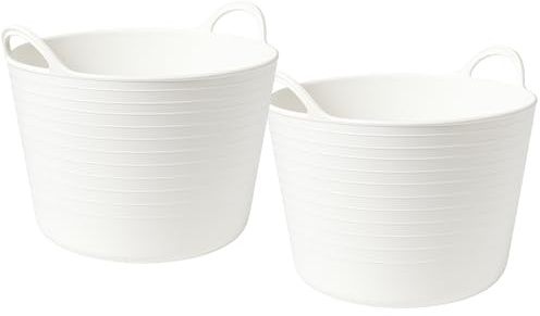 TUKA Pack de 2 Capazos de Plástico 42 L – Profesional, Color Blanco | Barreño, Cubo, Espuerta, Cubeta Resistente Multiusos para albañilería, jardinería, Agricultura y hogar (2, Blanco)