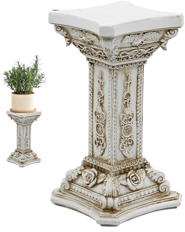Colonna romana – Statua greca con piedistallo, supporto vintage intagliato floreale, struttura in resina, elegante effetto antico, pezzo decorativo | statuetta ornamento per giardino, tavolo da pranzo