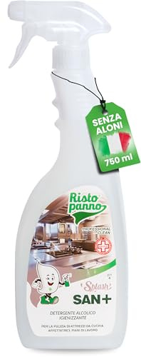 RISTOPANNO 1PZ x 750ml Detergente Alcolico Igienizzante Superfici Spray | Multiuso Professionale Idroalcolico Pronto all'Uso - Pulizia Cucina Vetrine, Piani di Lavoro - Prodotti Pulizia SPLASH SAN+