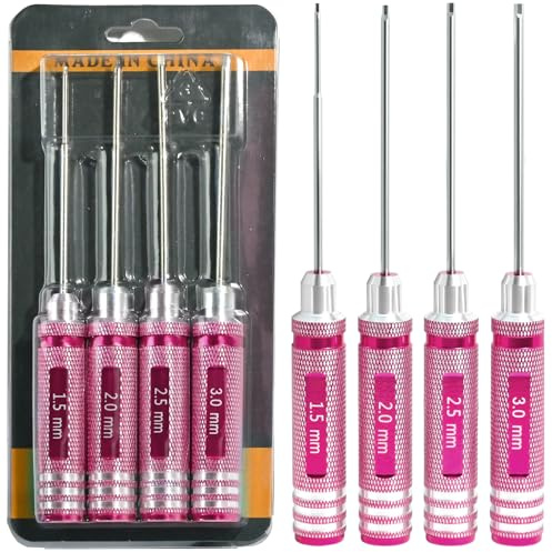 4pcs 1.5 2.0 2.5 3.0mm Hex Key Drivers Aluminum Hex Allen Screwdriver Kit | Screw Driver RC Tool Kit for Rc Car Drone Multi-Axis FPV Racing Helicopter Models Phone Electronic Repairing, Pink