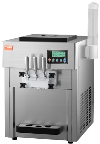 VEVOR Commercial Ice Cream Machine, 21 QT/H Soft Serve Ice Cream Maker with LCD Panel Auto Clean 3-Flavor Pre-cooling for Restaurant Snack Bar