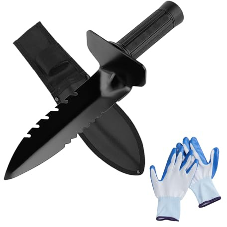 Garden Trowel with Gloves - Heavy Duty Spades for Gardening, Metal Detecting Spade, Garden Spade for Digging, Camping Shovel, Small Mini Hand Shovel, Survival Outdoor Digging Tools Accessories