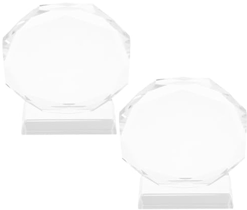 YARNOW Trophée en Cristal Transparent 2 Pièces 100 Mm Plaque de Récompense en Verre Personnalisable pour Cérémonie Remise de Prix Bureau Reconnaissance Employés
