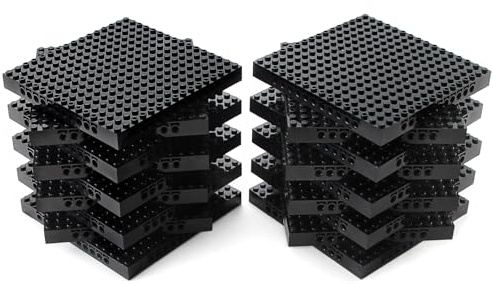 Feleph 9-teiliges 16x16-Steinplatten-Set Schwarze Loch- und Stiftplatten für Pixel-Kunstbauten, kompatibel mit 65803, 3673 und Anderen gängigen Grundplattenmarken.