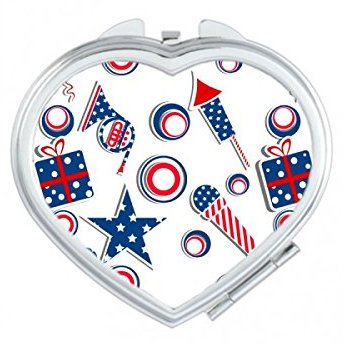 DIYthinker USA Amerika-Süßigkeit-Geschenk-Feuerwerk-Stern-Festival Illustration Muster-Herz Compact Make-up Taschenspiegel Tragbare Nette kleine Handspiegel