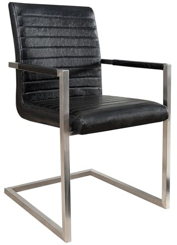 invicta INTERIOR riess-Ambiente Freischwinger Stuhl LOFT antik schwarz mit gepolsterten Armlehnen und Edelstahlgestell Esszimmerstuhl Esstischstuhl Microfaserstuhl