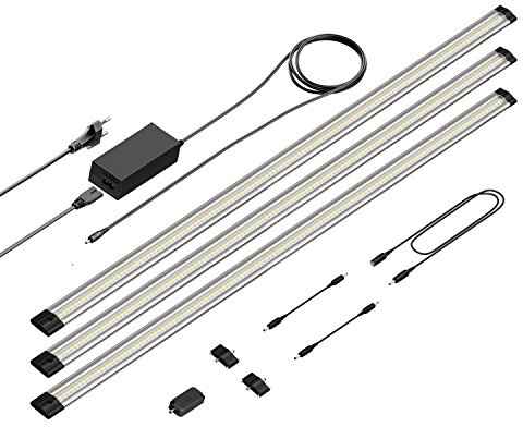 parlat LED Unterbau-Leuchte Siris, Touch-Dimmer, flach, je 90cm, je 963lm, warm-weiß, 3er Set