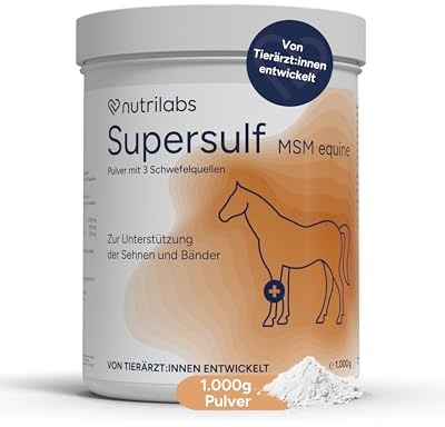 NutriLabs Supersulf® MSM equin Pulver für Pferde 1 kg - Biologisch verfügbarer Schwefel für Pferde - Pferde Nahrungsergänzungsmittel - Schwefel Pulver - MSM-Pferde - Pferde Sehnen & Bänder