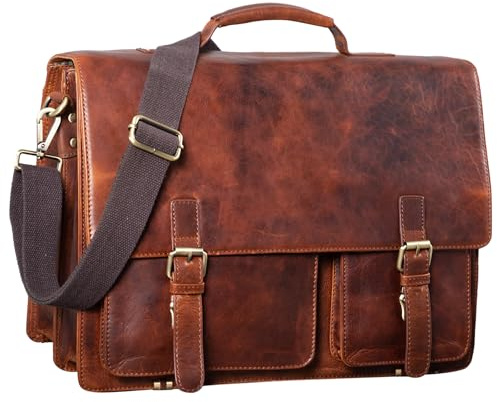 STILORD Clifford Aktentasche Leder Herren groß Laptoptasche 14 Zoll Businesstasche Umhängetasche A4 Dokumententasche mit Trolleyhalterung Vintage Braun Farbe:polo - braun