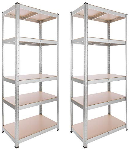 AREBOS Étagère pour Charges Lourdes, Lot de 2 | 180x75x45 cm | 875kg de Capacité | 5 Plaques MDF | Stockage, Cave, Atelier | Galvanisée