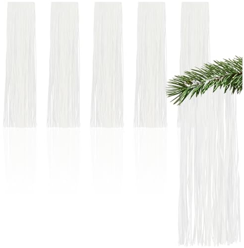 com-four® 5X Lametta, weiße Lametta Girlande für Weihnachten | Christbaumschmuck für den Tannenbaum - Lametta-Vorhang mit glatten Fäden