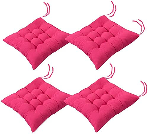 Topstylehouse 4 PCS Soft Chair Pads, Chair Seat Pads with Ties, Chair Cushions Dining Room for Garden Patio Kitchen Dining (Dark Pink,40x40cm)