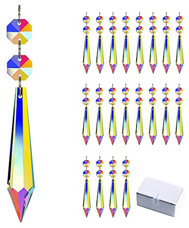 GOLDENHAITAI 20pcs Hanging Chandelier Crystals Icicle Prisms Pendants Beads Replacement Parts for Chandeliers (63mm AB)