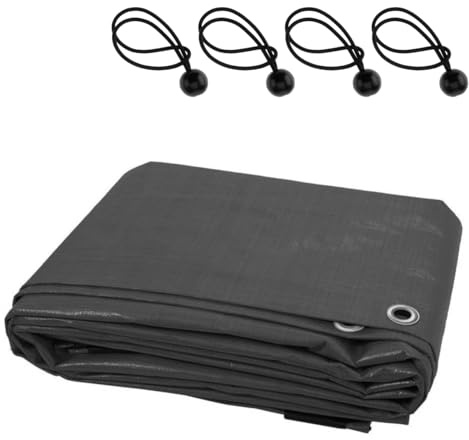 Heavy-Duty Waterproof Tarpaulin 200 GSM - 10 x 10 m Graphite Grey Tarp Cover with 4 Ball Bungees - Reinforced Eyelets Every 1 m - UV Resistant, Mould-Proof, Tear-Resistant - Multi-Purpose Outdoor Use