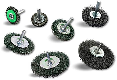 Assortiment de 7 brosses rotatives circulaires métalliques Ø 30-38-50-60-75-100-125 mm | Lot de 3 | Sur tige Ø 6 mm | Brins inox Ø 0,20 mm souple | Pour perceuse ou visseuse | Kibros 26xxIV8x7divx3