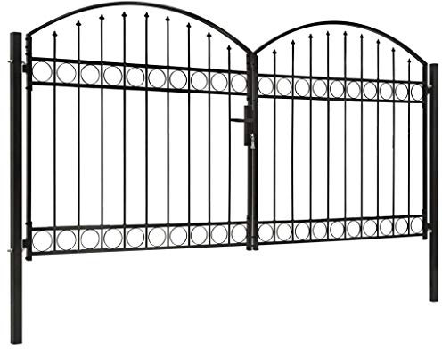 Doppelflügel Gartentor, gewölbte Spitze, Stahl, 300 x 150 cm, Schwarz, für Garten, Innenhof, Terrasse