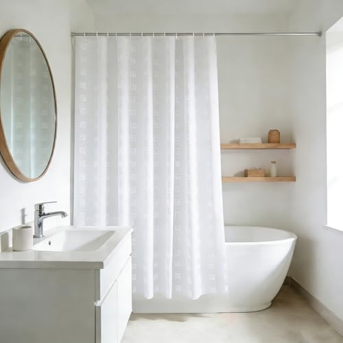YISURE Short White Textured Water-repellent Shower Curtain 71x67 Inch