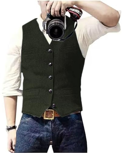 Solovedress Herren Casual Wolle Fischgrätmuster Anzug Weste V-Ausschnitt Tweed Weste für Hochzeit Groomsmen