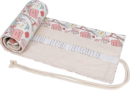 LATRAT Leinwand Stifterolle 72 Löcher Buntstifte Federmäppchen Tragbar Verpackungshalter Bleistift Wrap Kasten Bleistifthalter für Schule Studenten Künstler (Eisenturm-Stil)