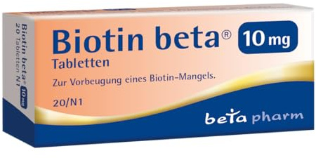 BIOTIN beta 10 mg Tabletten - Biotin 10 mg hochdosiert (Vitamin B7), 20 St. | Vitamine für gesundes Haarwachstum - für feste Nägel - Vitaminpräparat - ohne Zusatzstoffe - für Erwachsene
