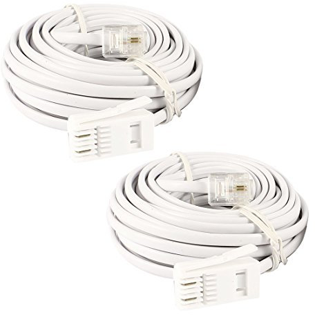 Ruilogod 2 pezzi 4,5 m 15FT RJ11 al Regno Unito 6P2C M/M Cavo telefonico Telefono bianco